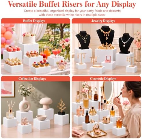 6-Piece White Acrylic Buffet Risers with Signs for Dessert Table in White, alternate view 4