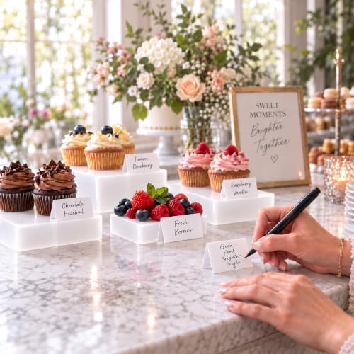 6-Piece White Acrylic Buffet Risers with Signs for Dessert Table in White, alternate view 6
