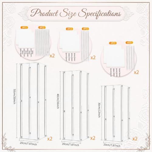6 Pieces Acrylic Wedding Centerpieces Flower Stand, 12,16,20 Inch in Transparent, alternate view 3