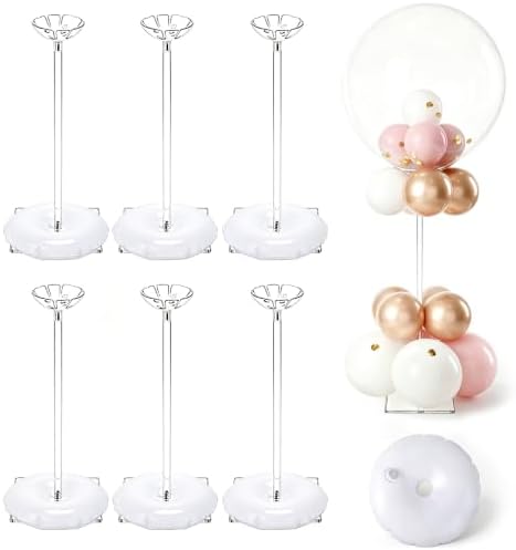 6 Pieces Clear Acrylic Balloon Stand Set 15.7 Inches Height Balloon Centerpieces Stand with 6 Water Bags for