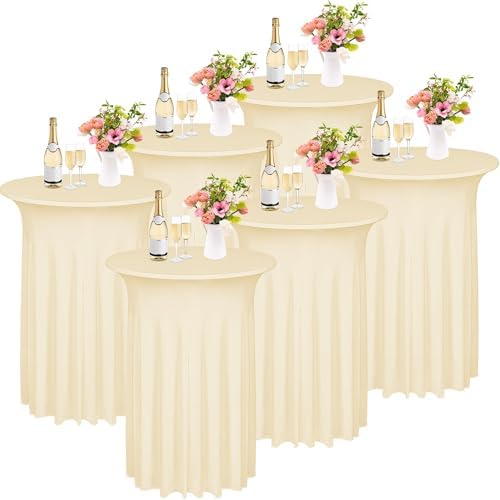 6 Pieces Cocktail Table Skirt Round Cocktail Table Covers 32 x 43 Inch Spandex Stretch High Top Table Cloth for