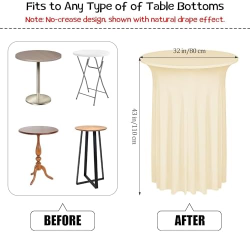 6 Pieces Cocktail Table Skirt Round Cocktail Table Covers 32 x 43 Inch Spandex Stretch High Top Table Cloth for, alternate
