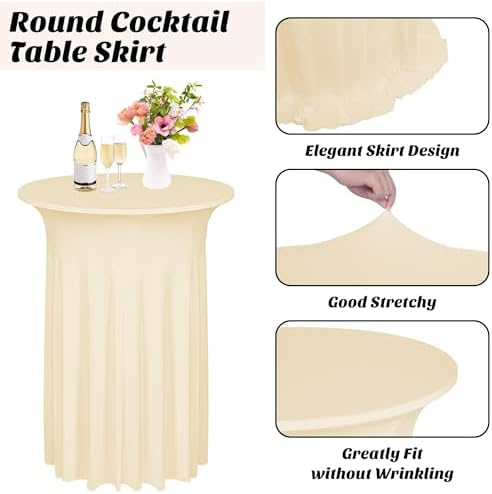 6 Pieces Cocktail Table Skirt Round Cocktail Table Covers 32 x 43 Inch Spandex Stretch High Top Table Cloth for, alternate