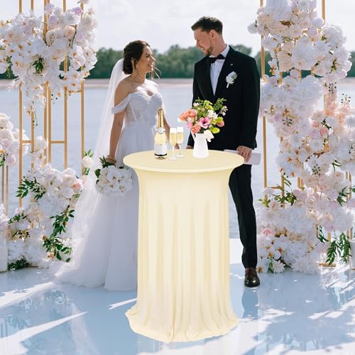 6 Pieces Cocktail Table Skirt Round Cocktail Table Covers 32 x 43 Inch Spandex Stretch High Top Table Cloth for, alternate