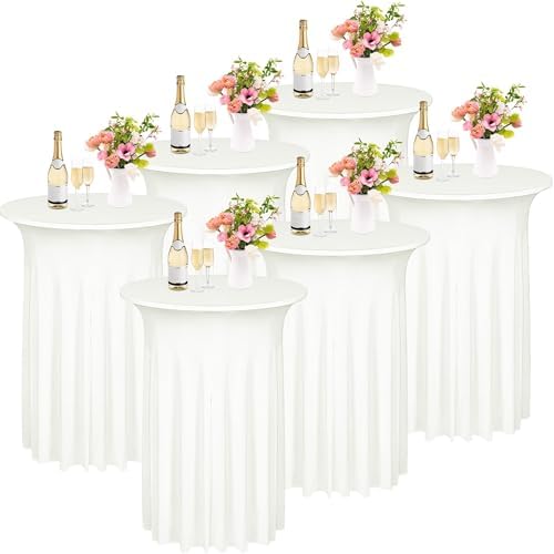 6 Pieces Cocktail Table Skirt Round Cocktail Table Covers 32 x 43 Inch Spandex Stretch High Top Table Cloth for