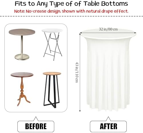 6 Pieces Cocktail Table Skirt Round Cocktail Table Covers 32 x 43 Inch Spandex Stretch High Top Table Cloth for, alternate