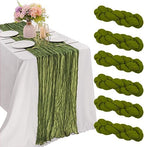 6 Pieces Olive Green 10FT Cheesecloth Table Runner Boho Gauze Fabric Table Runner Rustic Sheer Runner for