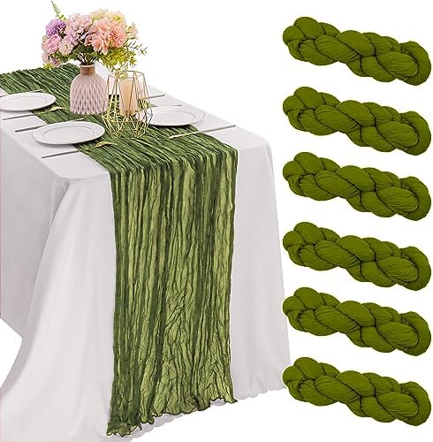 6 Pieces Olive Green 10FT Cheesecloth Table Runner Boho Gauze Fabric Table Runner Rustic Sheer Runner for