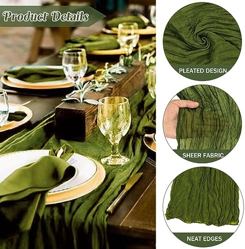 6 Pieces Olive Green 10FT Cheesecloth Table Runner Boho Gauze Fabric Table Runner Rustic Sheer Runner for, alternate view 3