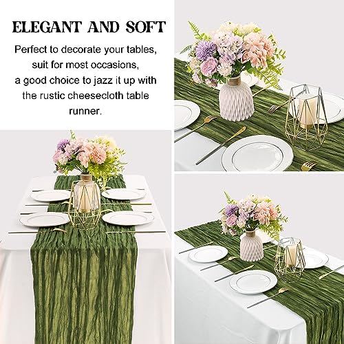 6 Pieces Olive Green 10FT Cheesecloth Table Runner Boho Gauze Fabric Table Runner Rustic Sheer Runner for, alternate view 4