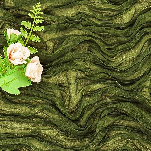 6 Pieces Olive Green 10FT Cheesecloth Table Runner Boho Gauze Fabric Table Runner Rustic Sheer Runner for, alternate view 5