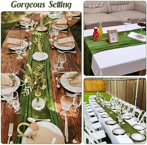 6 Pieces Olive Green 10FT Cheesecloth Table Runner Boho Gauze Fabric Table Runner Rustic Sheer Runner for, alternate view 6