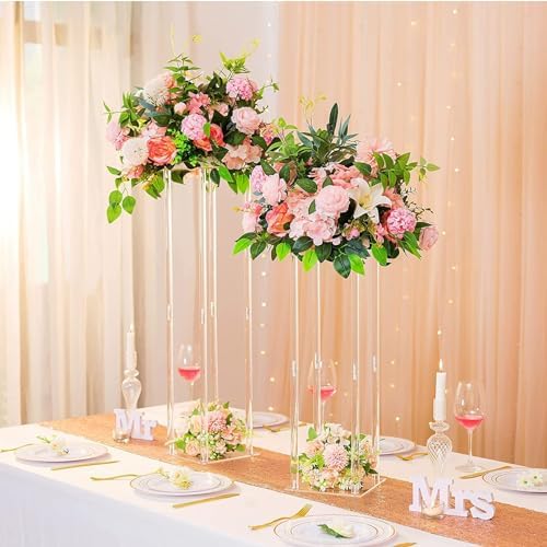 6 Pieces Tall Acrylic Vase Wedding Centerpieces Clear Flower Stand Column Geometric Floral Vase Elegant Display, alternate