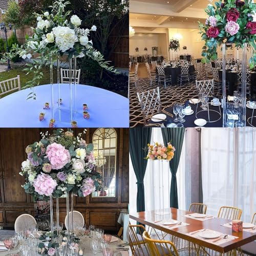 6 Pieces Tall Acrylic Vase Wedding Centerpieces Clear Flower Stand Column Geometric Floral Vase Elegant Display, alternate
