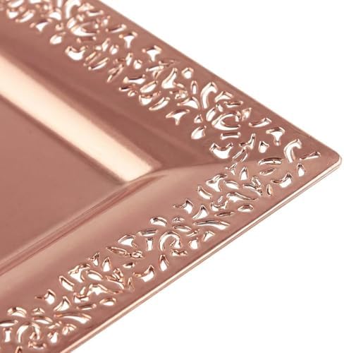 6 (pk) 14" x 7.5" Rose Gold Lace Rim Plastic Serving Trays & Platters | Heavy Duty Disposable Decorative Dessert, alternate