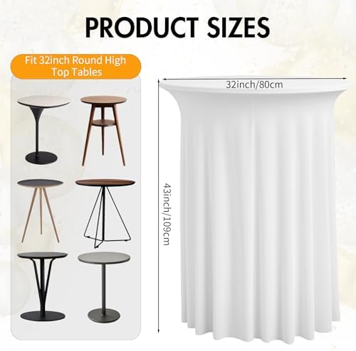 6 pk White Cocktail Table Cloth Round 32×43in-High Top Highboy Bar Cocktail Tablecloths-Wrinkle Free Stretchy, alternate view