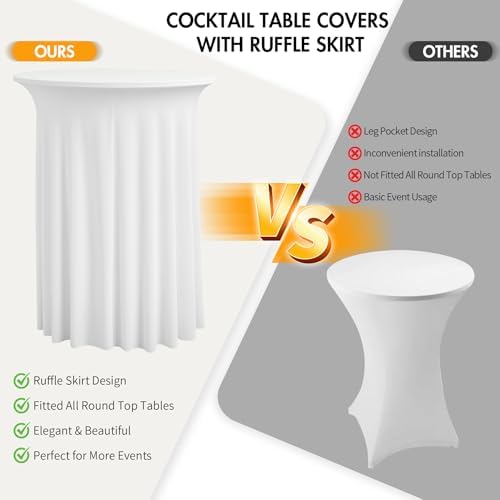 6 pk White Cocktail Table Cloth Round 32×43in-High Top Highboy Bar Cocktail Tablecloths-Wrinkle Free Stretchy, alternate view