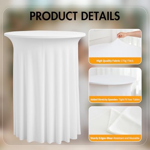 6 pk White Cocktail Table Cloth Round 32×43in-High Top Highboy Bar Cocktail Tablecloths-Wrinkle Free Stretchy, alternate view