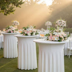 6 pk White Cocktail Table Cloth Round 32×43in-High Top Highboy Bar Cocktail Tablecloths-Wrinkle Free Stretchy, alternate view