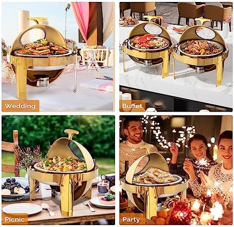 6 QT Chafing Dishes for Buffet, Roll Top Chafing Dish Buffet Set, Stainless Steel Buffet Warmer Chafers and, alternate view 3