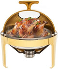 6 QT Round Chafing Dish Buffet Set (1-Pack), Roll Top Stainless Steel Buffet Warmers with Food & Water Trays