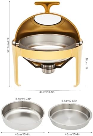 6 QT Round Chafing Dish Buffet Set (2-Pack), Roll Top Stainless Steel Buffet Warmers with Food & Water Trays, alternate view