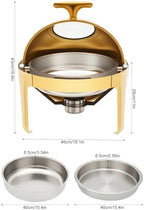 6 QT Round Chafing Dish Buffet Set (2-Pack), Roll Top Stainless Steel Buffet Warmers with Food & Water Trays, alternate view