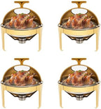 6 QT Round Chafing Dish Buffet Set (4-Pack), Roll Top Stainless Steel Buffet Warmers with Food & Water Trays