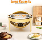 6 QT Round Chafing Dish Buffet Set (4-Pack), Roll Top Stainless Steel Buffet Warmers with Food & Water Trays, alternate view