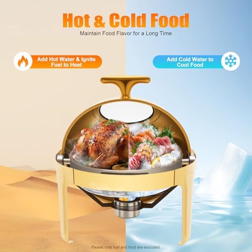 6 QT Round Chafing Dish Buffet Set (4-Pack), Roll Top Stainless Steel Buffet Warmers with Food & Water Trays, alternate view