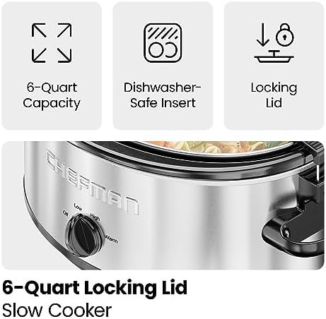 6 Quart Slow Cooker with Locking Lid, Ceramic Crock with Portable Cook and Carry Travel Latching Lock, Large, alternate view