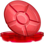 6 Sectional Round Plastic Serving Tray/Platter (2, Red) in Red