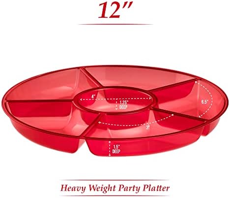 6 Sectional Round Plastic Serving Tray/Platter (2, Red) in Red, alternate view 6