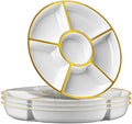6 Sectional Round Plastic Serving Tray/Platter (2, White & Gold) in White & Gold