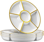 6 Sectional Round Plastic Serving Tray/Platter (2, White & Gold) in White & Gold