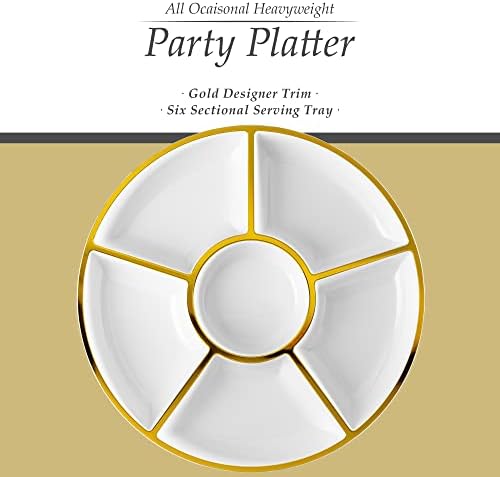 6 Sectional Round Plastic Serving Tray/Platter (2, White & Gold) in White & Gold, alternate view 5