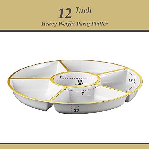 6 Sectional Round Plastic Serving Tray/Platter (2, White & Gold) in White & Gold, alternate view 6