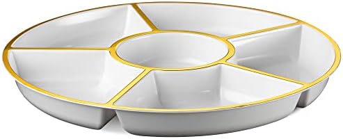 6 Sectional Round Plastic Serving Tray/Platter (2, White & Gold) in White & Gold, alternate view 7