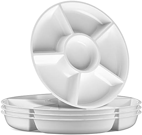 6 Sectional Round Plastic Serving Tray/Platter (2, White) in White