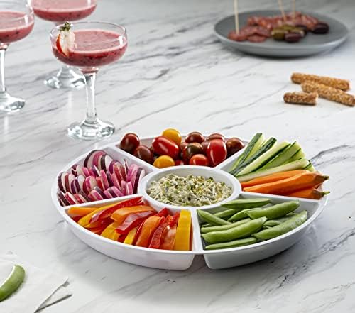 6 Sectional Round Plastic Serving Tray/Platter (2, White) in White, alternate view 2