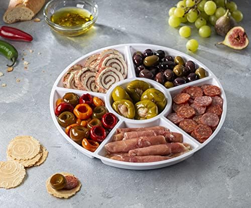 6 Sectional Round Plastic Serving Tray/Platter (2, White) in White, alternate view 3