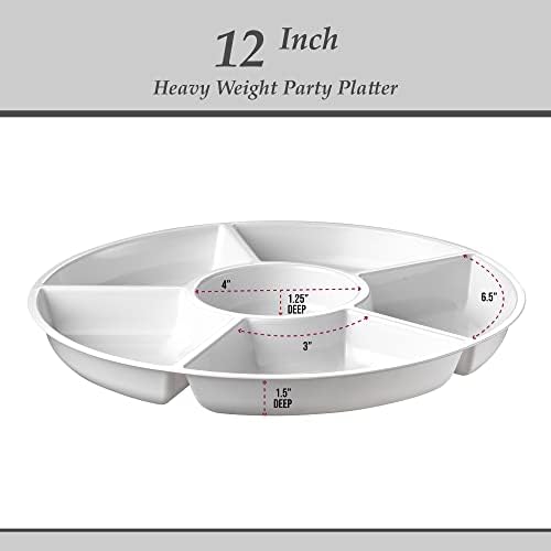 6 Sectional Round Plastic Serving Tray/Platter (2, White) in White, alternate view 6