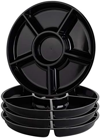 6 Sectional Round Plastic Serving Tray/Platter (4, Black) in Black