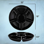 6 Sectional Round Plastic Serving Tray/Platter (4, Black) in Black, alternate view 3
