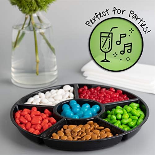 6 Sectional Round Plastic Serving Tray/Platter (4, Black) in Black, alternate view 4