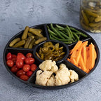 6 Sectional Round Plastic Serving Tray/Platter (4, Black) in Black, alternate view 5