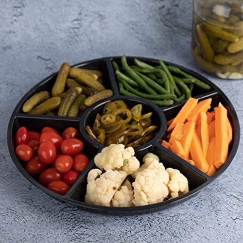 6 Sectional Round Plastic Serving Tray/Platter (4, Black) in Black, alternate view 5