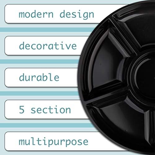 6 Sectional Round Plastic Serving Tray/Platter (4, Black) in Black, alternate view 6