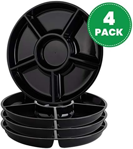 6 Sectional Round Plastic Serving Tray/Platter (4, Black) in Black, alternate view 7