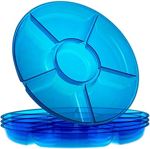 6 Sectional Round Plastic Serving Tray/Platter (4, Blue) in Blue